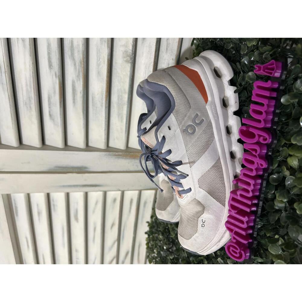 On Running Cloud Sneakers in White Gray Orange Accent 7.5